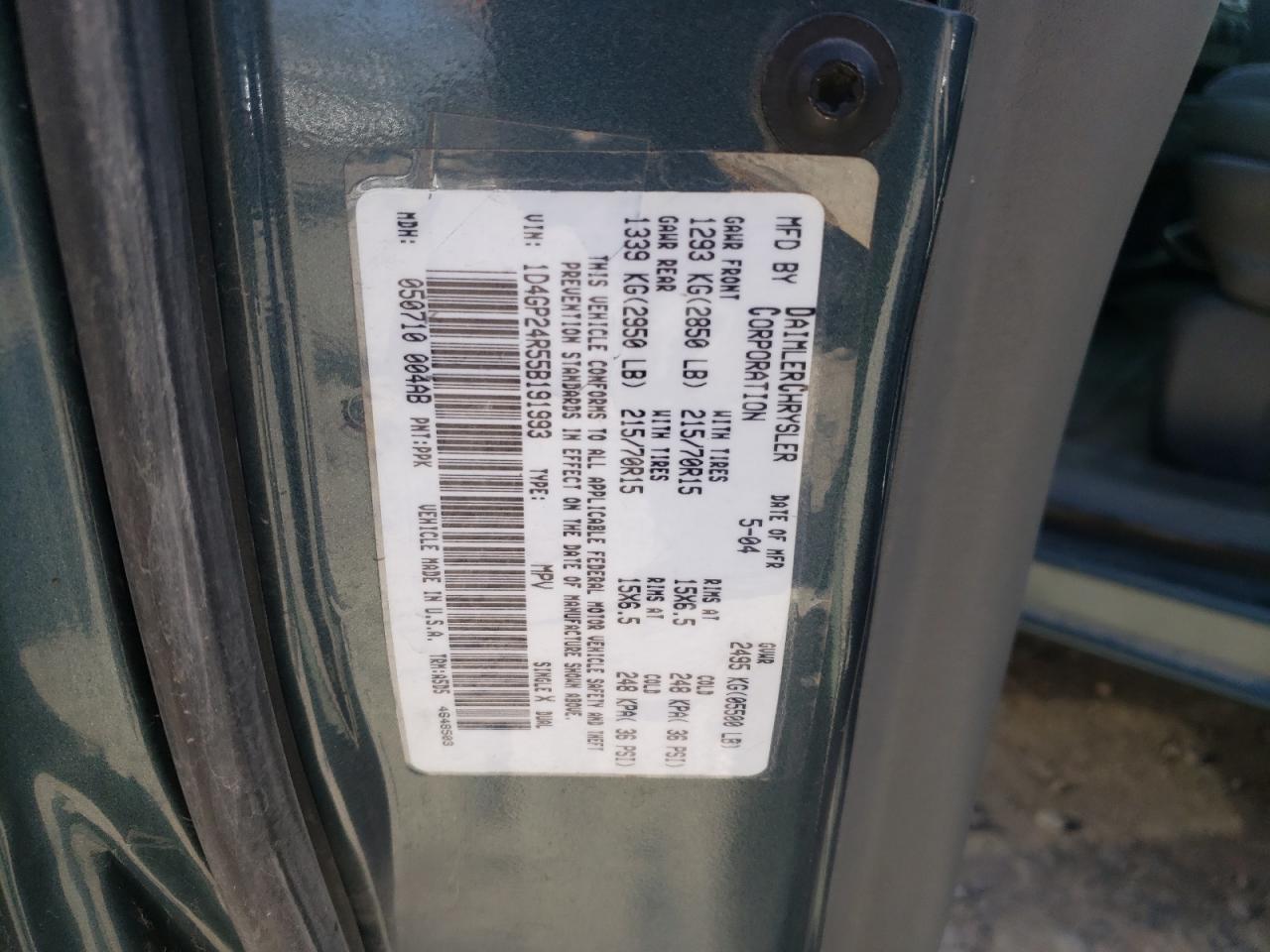 Photo 10 from auction – 2005 DODGE GRAND CARA with VIN 1D4GP24R55B191993