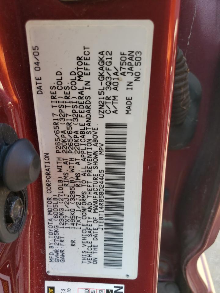 Photo 10 from auction – 2005 TOYOTA 4RUNNER SR with VIN JTEBT14R858024405