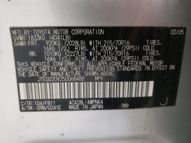 Photo 10 from auction – 2005 TOYOTA RAV4 with VIN JTEGD20V250068488