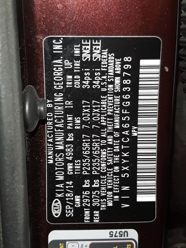 Photo 10 from auction – 2015 KIA SORENTO LX with VIN 5XYKTCA65FG638798
