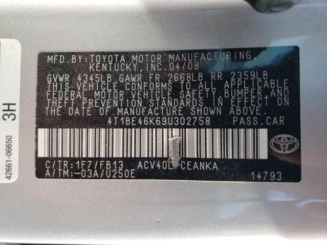 Photo 10 from auction – 2009 TOYOTA CAMRY BASE with VIN 4T1BE46K69U302758