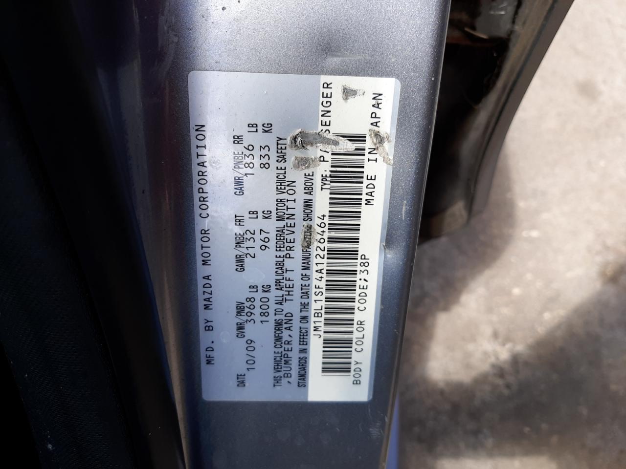 Photo 10 from auction – 2010 MAZDA 3 I with VIN JM1BL1SF4A1226464