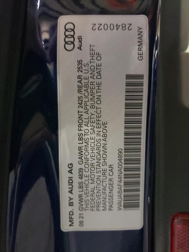 Photo 10 from auction – 2022 AUDI A4 PREMIUM with VIN WAUABAF44NA004890