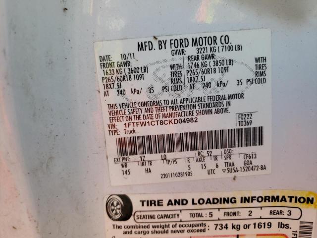Photo 10 from auction – 2012 FORD F150 SUPER with VIN 1FTFW1CT8CKD04982