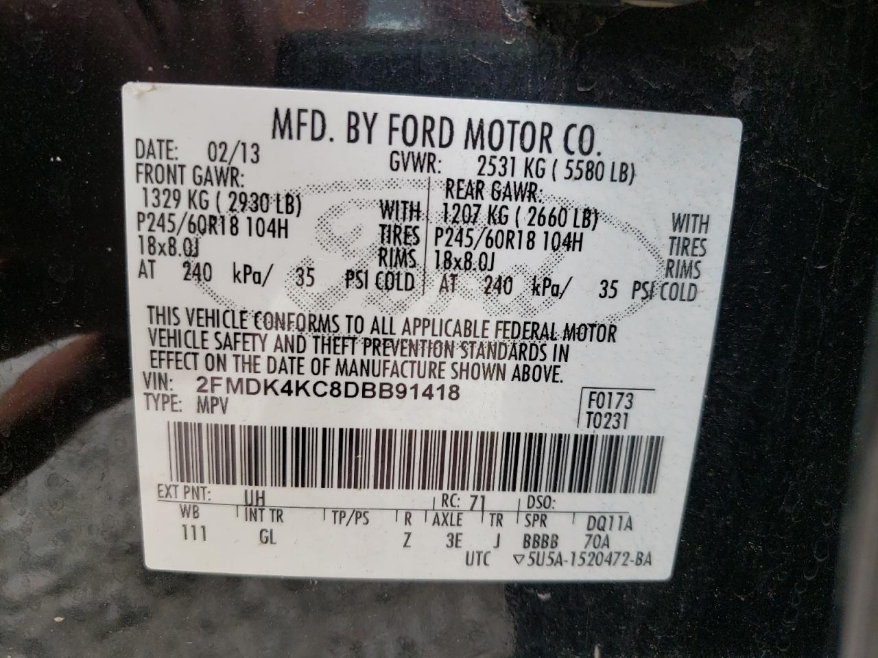 Photo 10 from auction – 2013 FORD EDGE LIMIT with VIN 2FMDK4KC8DBB91418