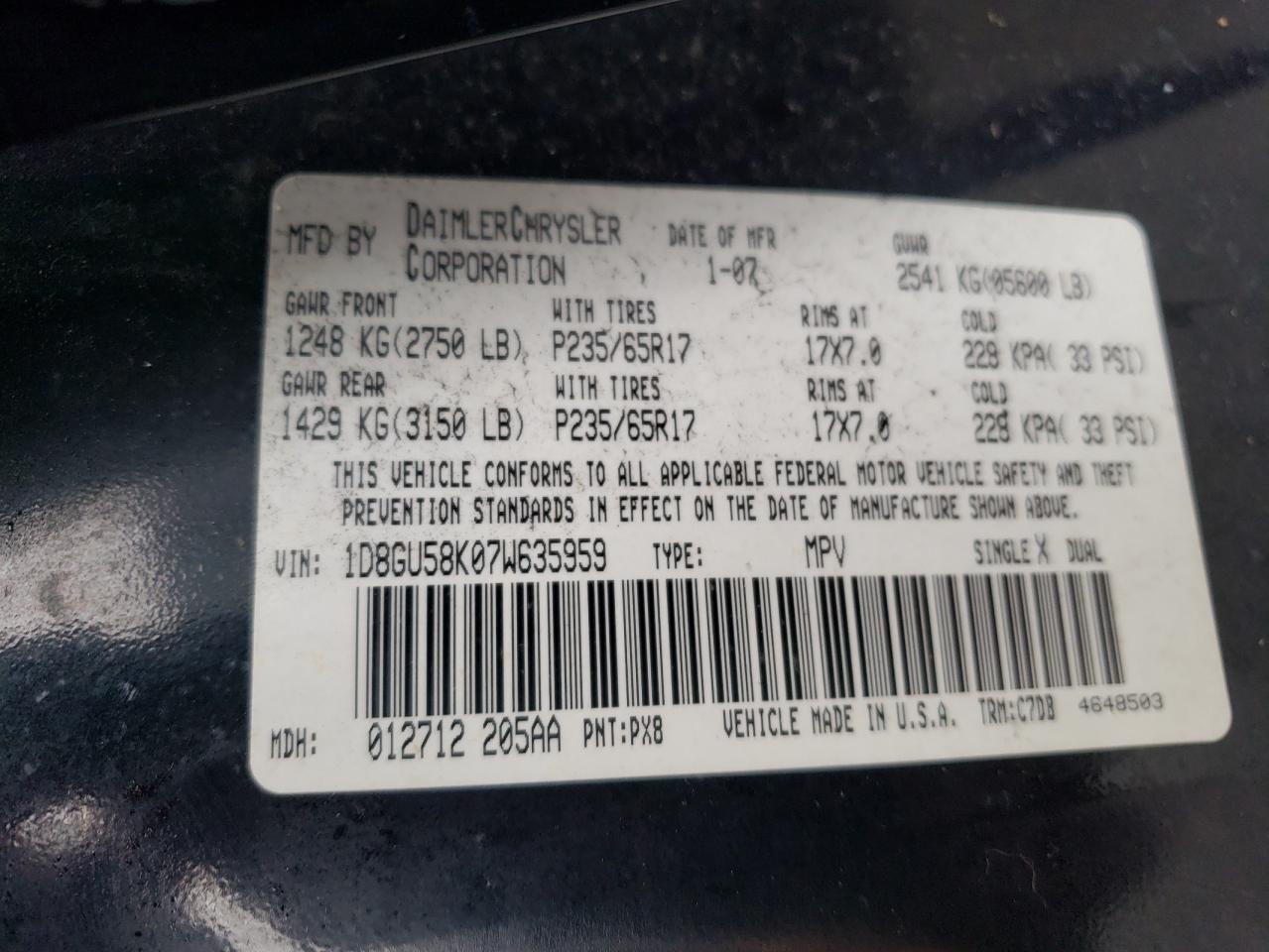 Photo 10 from auction – 2007 DODGE NITRO SLT with VIN 1D8GU58K07W635959