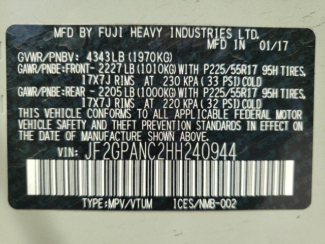 Photo 10 from auction – 2017 SUBARU CROSSTREK with VIN JF2GPANC2HH240944
