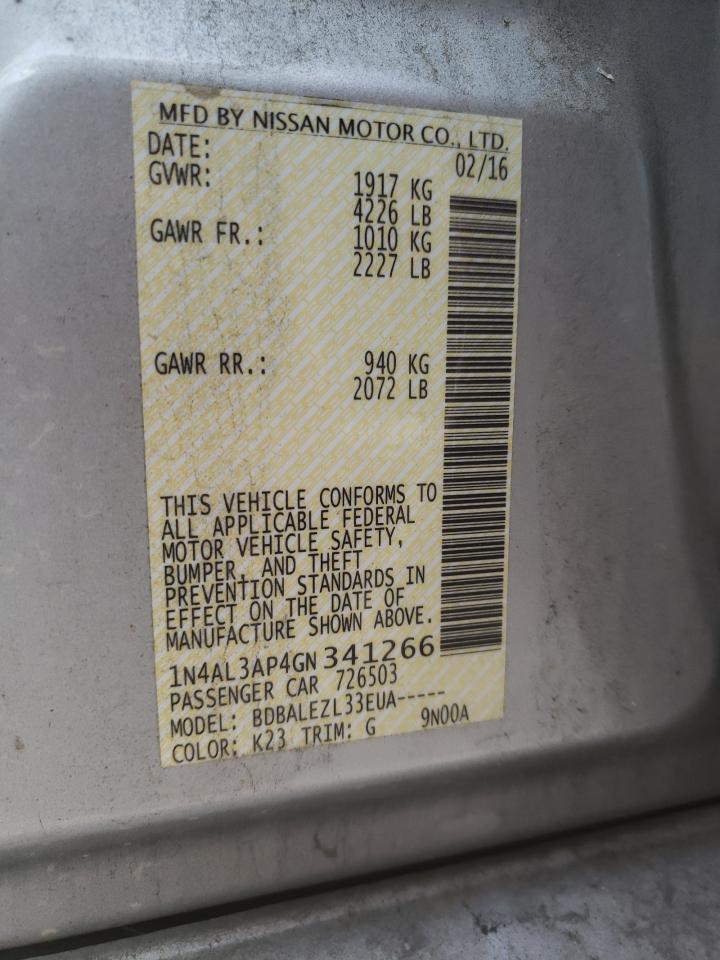Photo 10 from auction – 2016 NISSAN ALTIMA 2.5 with VIN 1N4AL3AP4GN341266