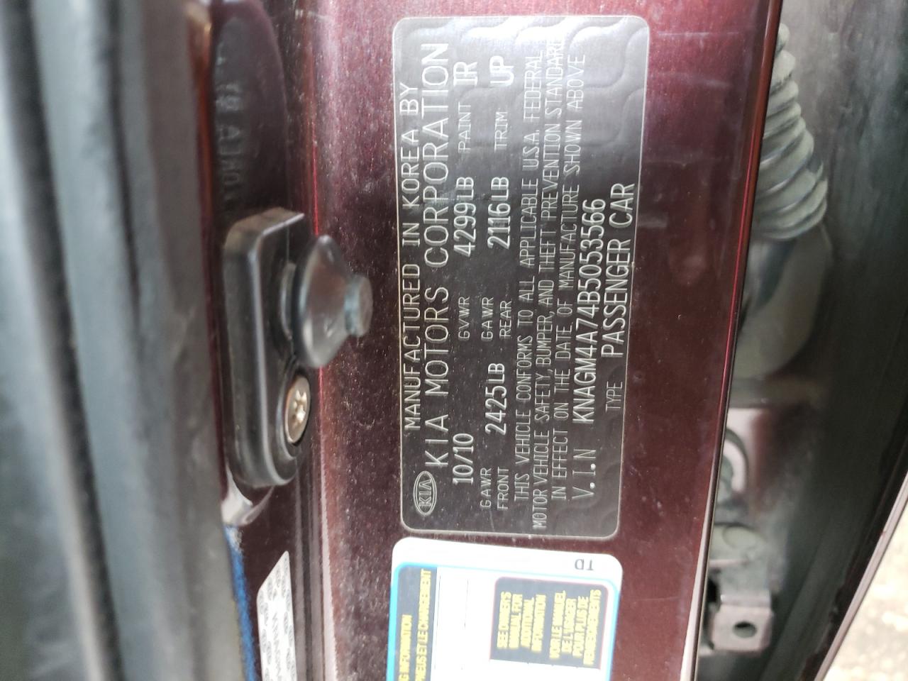 Photo 10 from auction – 2011 KIA OPTIMA LX with VIN KNAGM4A74B5053566