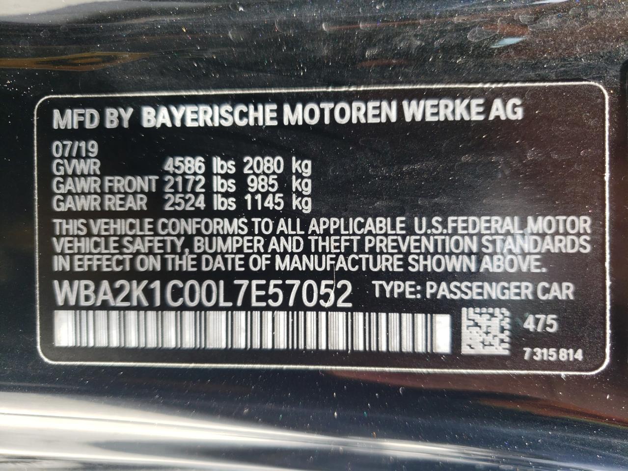 Photo 10 from auction – 2020 BMW 230XI with VIN WBA2K1C00L7E57052