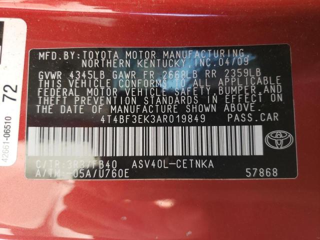 Photo 10 from auction – 2010 TOYOTA CAMRY BASE with VIN 4T4BF3EK3AR019849