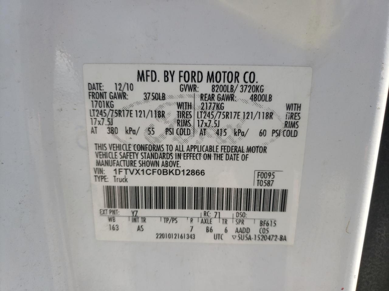 Photo 10 from auction – 2011 FORD F150 SUPER with VIN 1FTVX1CF0BKD12866