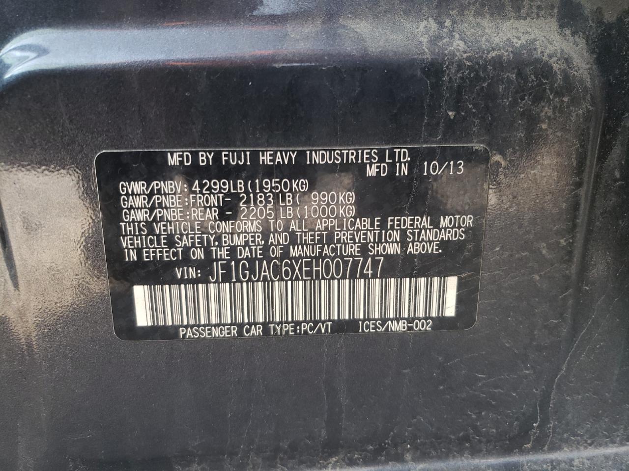 Photo 10 from auction – 2014 SUBARU IMPREZA PR with VIN JF1GJAC6XEH007747
