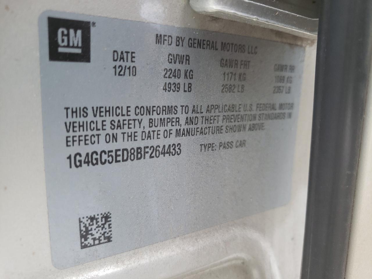 Photo 10 from auction – 2011 BUICK LACROSSE C with VIN 1G4GC5ED8BF264433