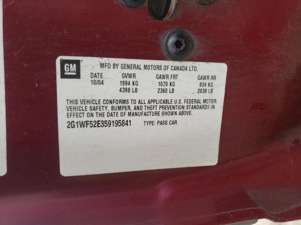 Photo 10 from auction – 2005 CHEVROLET IMPALA with VIN 2G1WF52E359195841