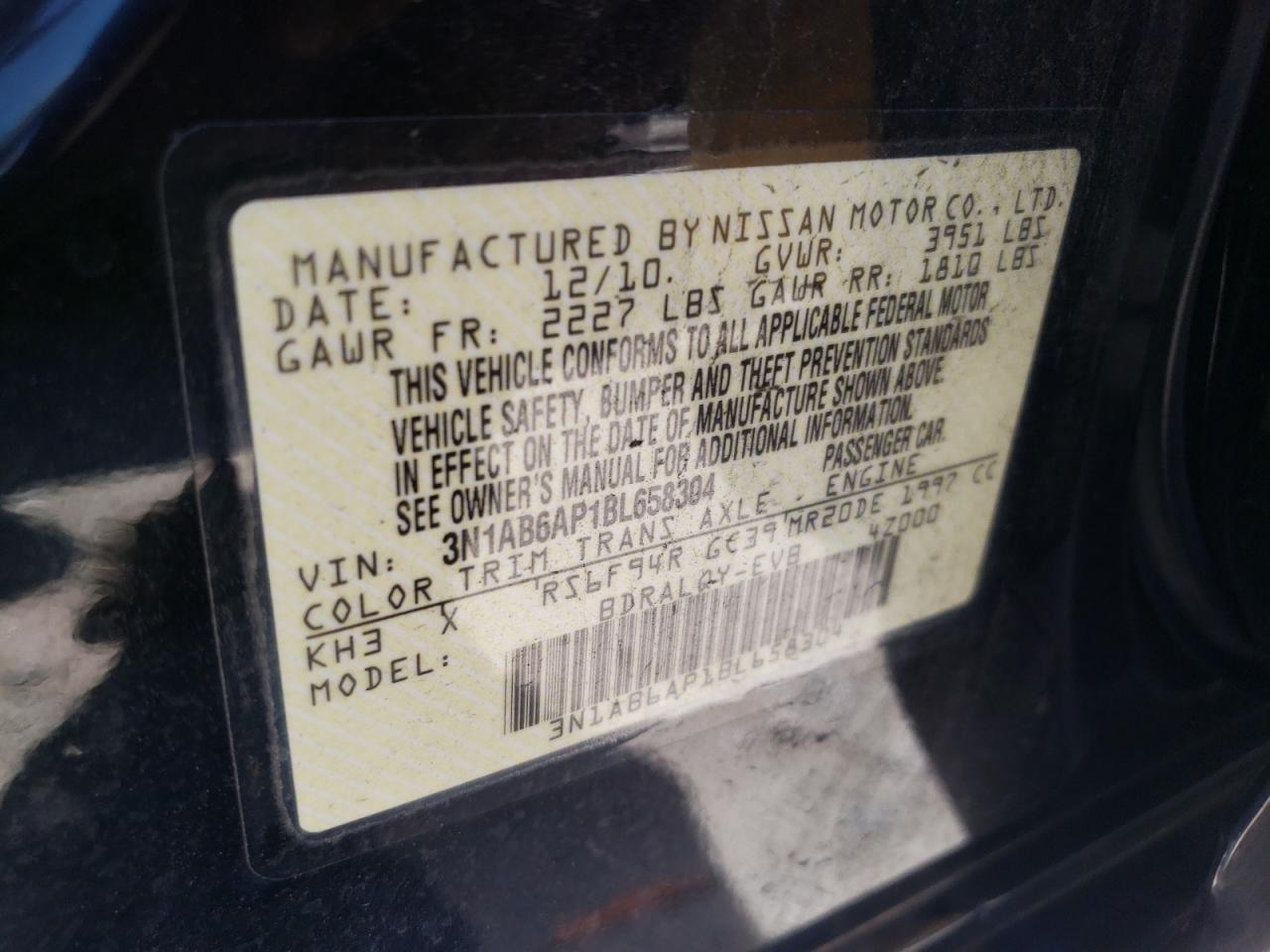 Photo 10 from auction – 2011 NISSAN SENTRA 2.0 with VIN 3N1AB6AP1BL658304