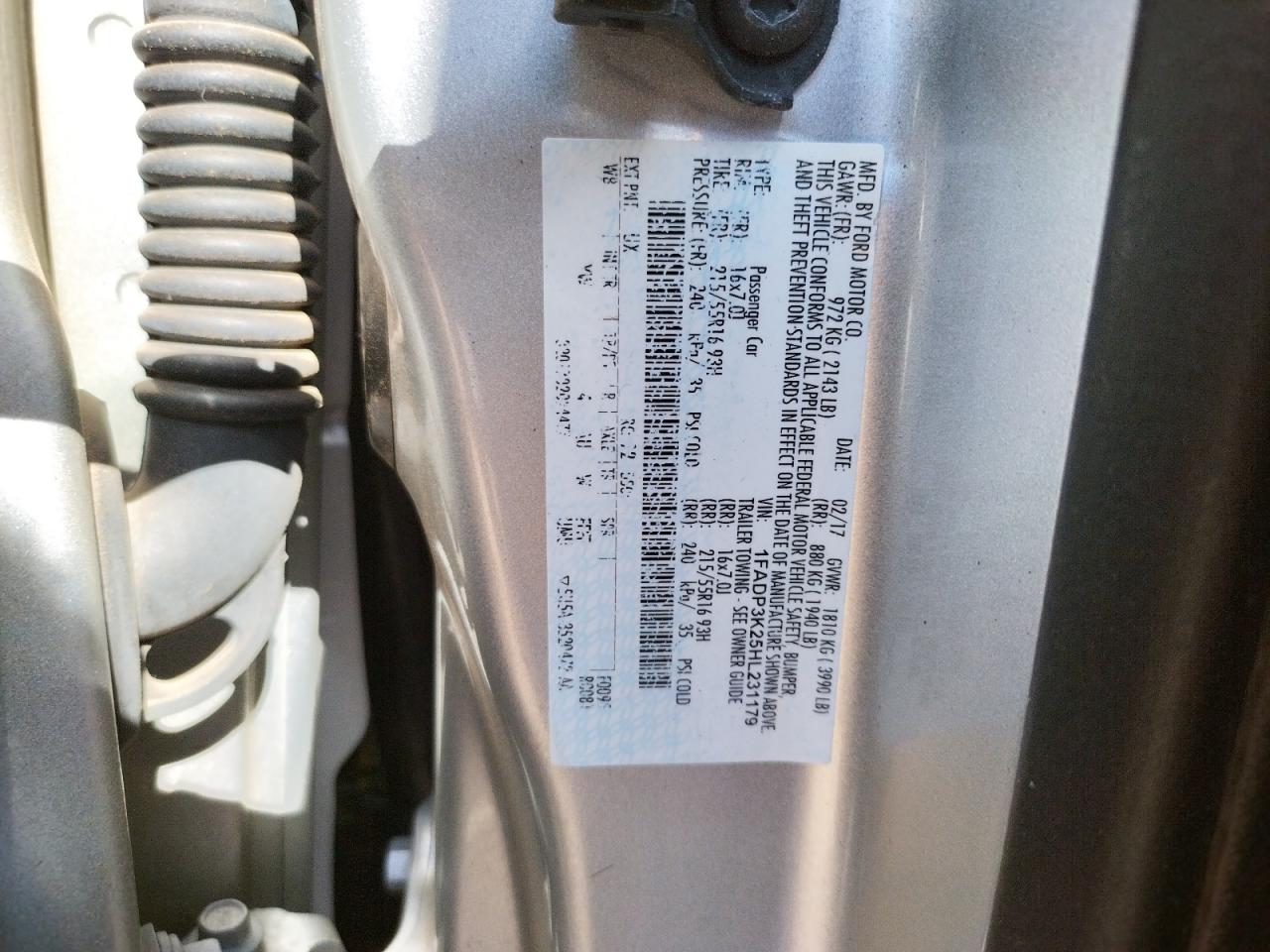 Photo 10 from auction – 2017 FORD FOCUS SE with VIN 1FADP3K25HL231179