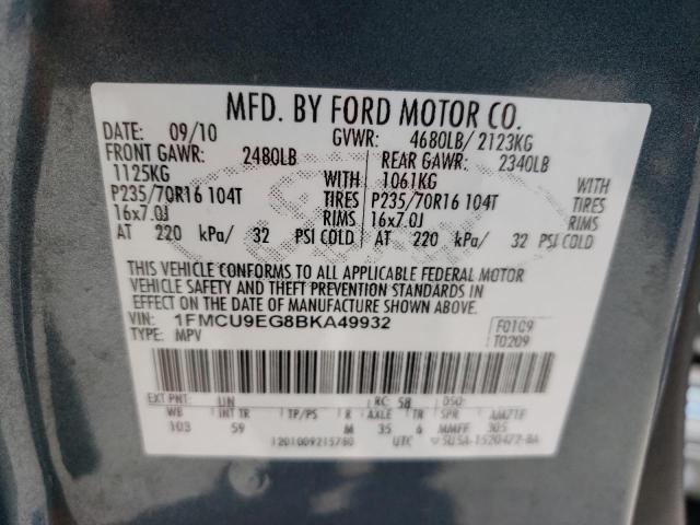 Zdjęcie 10 z aukcji – 2011 FORD ESCAPE LIM z VIN 1FMCU9EG8BKA49932