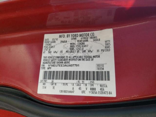 Photo 10 from auction – 2010 FORD EXPLORER E with VIN 1FMEU7EE3AUA57791