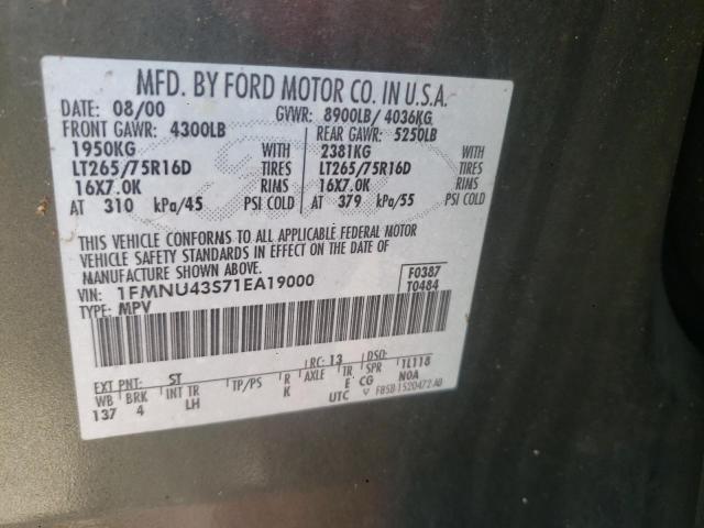 Photo 10 from auction – 2001 FORD EXCURSION with VIN 1FMNU43S71EA19000