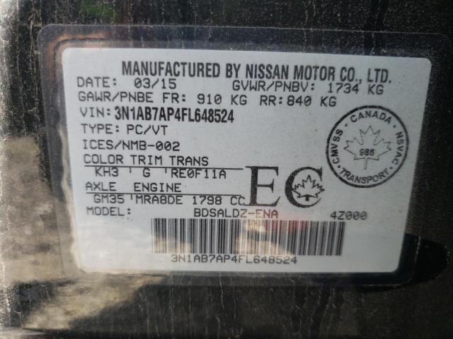Photo 10 from auction – 2015 NISSAN SENTRA S with VIN 3N1AB7AP4FL648524