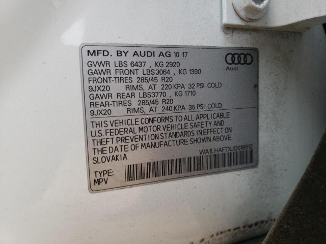 Photo 10 from auction – 2018 AUDI Q7 PREMIUM with VIN WA1LHAF7XJD018512