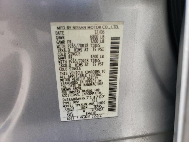 Photo 10 from auction – 2007 NISSAN ARMADA SE with VIN 5N1BA08A67N713707