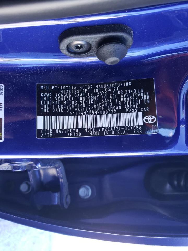 Photo 10 from auction – 2021 TOYOTA COROLLA SE with VIN 5YFS4MCE9MP090322