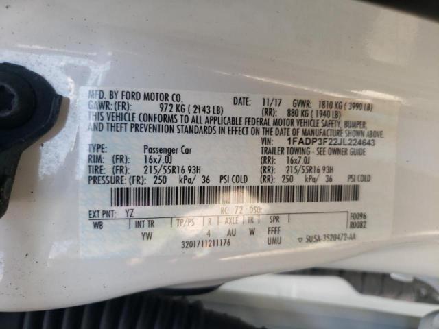 Photo 10 from auction – 2018 FORD FOCUS SE with VIN 1FADP3F22JL224643
