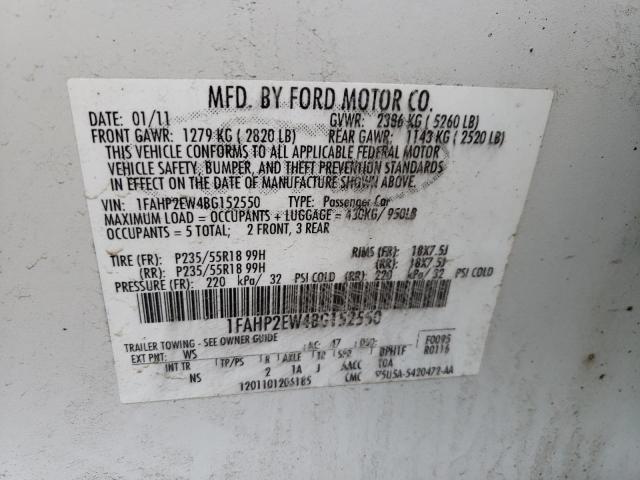Photo 10 from auction – 2011 FORD TAURUS SEL with VIN 1FAHP2EW4BG152550