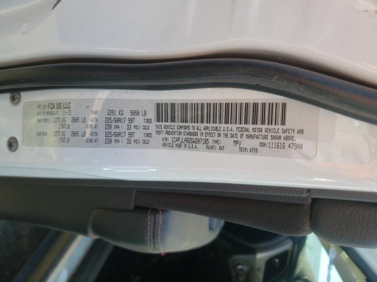 Photo 10 from auction – 2016 JEEP CHEROKEE S with VIN 1C4PJLAB2GW207185