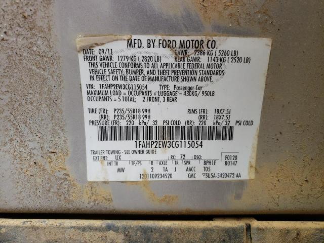 Photo 10 from auction – 2012 FORD TAURUS SEL with VIN 1FAHP2EW3CG115054