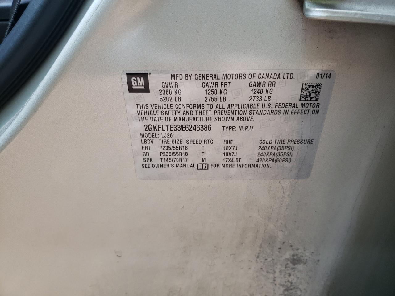 Photo 10 from auction – 2014 GMC TERRAIN SL with VIN 2GKFLTE33E6246386