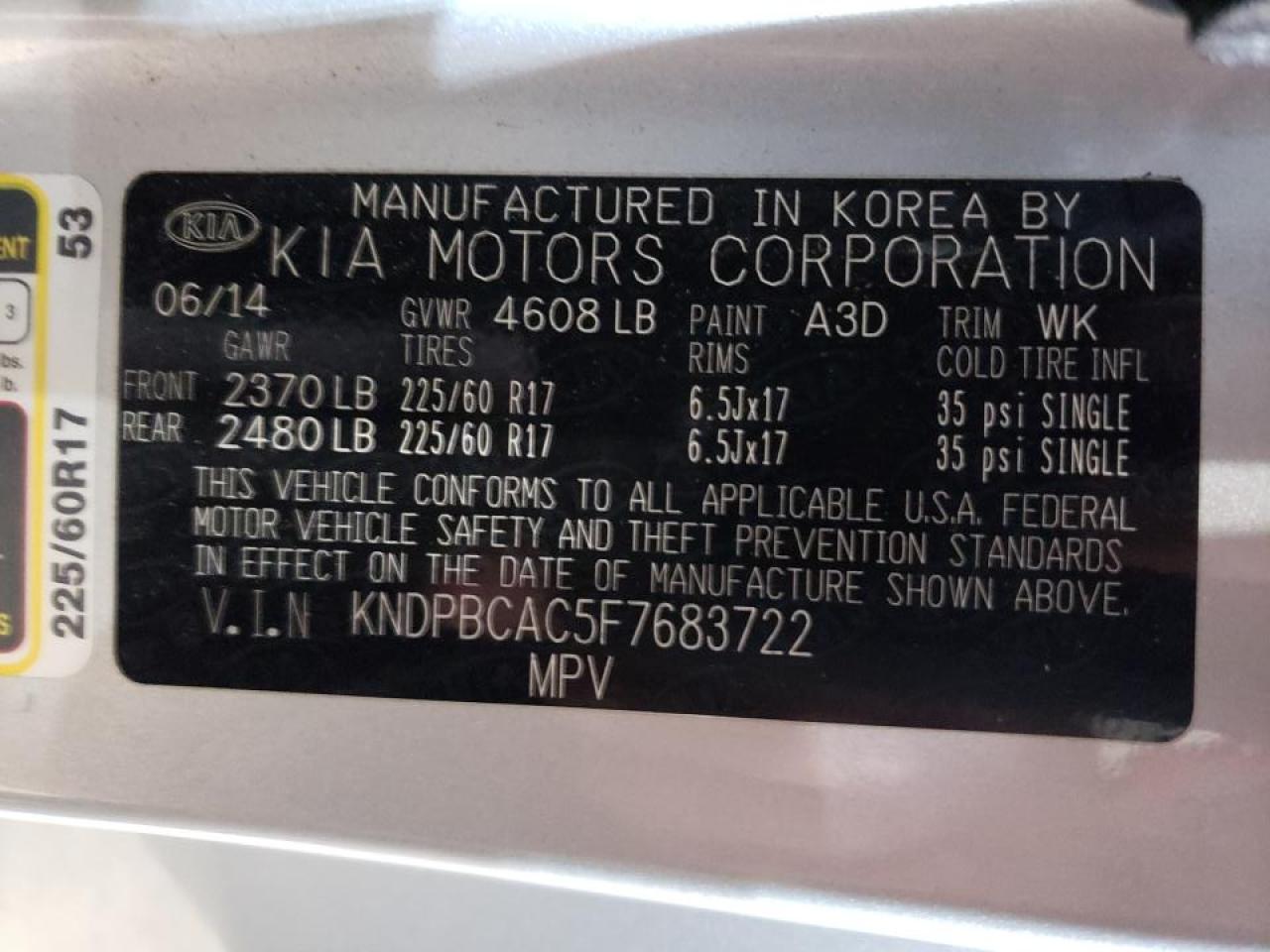 Photo 10 from auction – 2015 KIA SPORTAGE L with VIN KNDPBCAC5F7683722