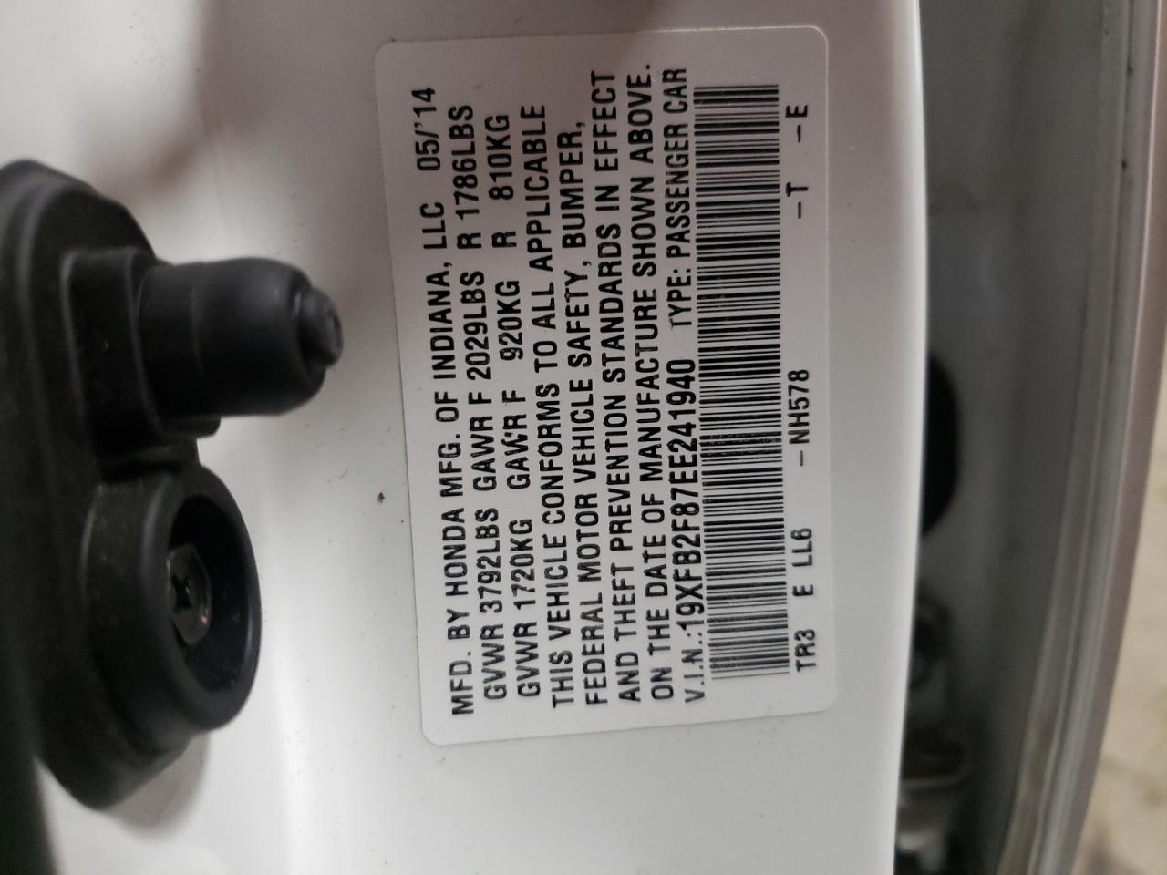 Photo 10 from auction – 2014 HONDA CIVIC EX with VIN 19XFB2F87EE241940