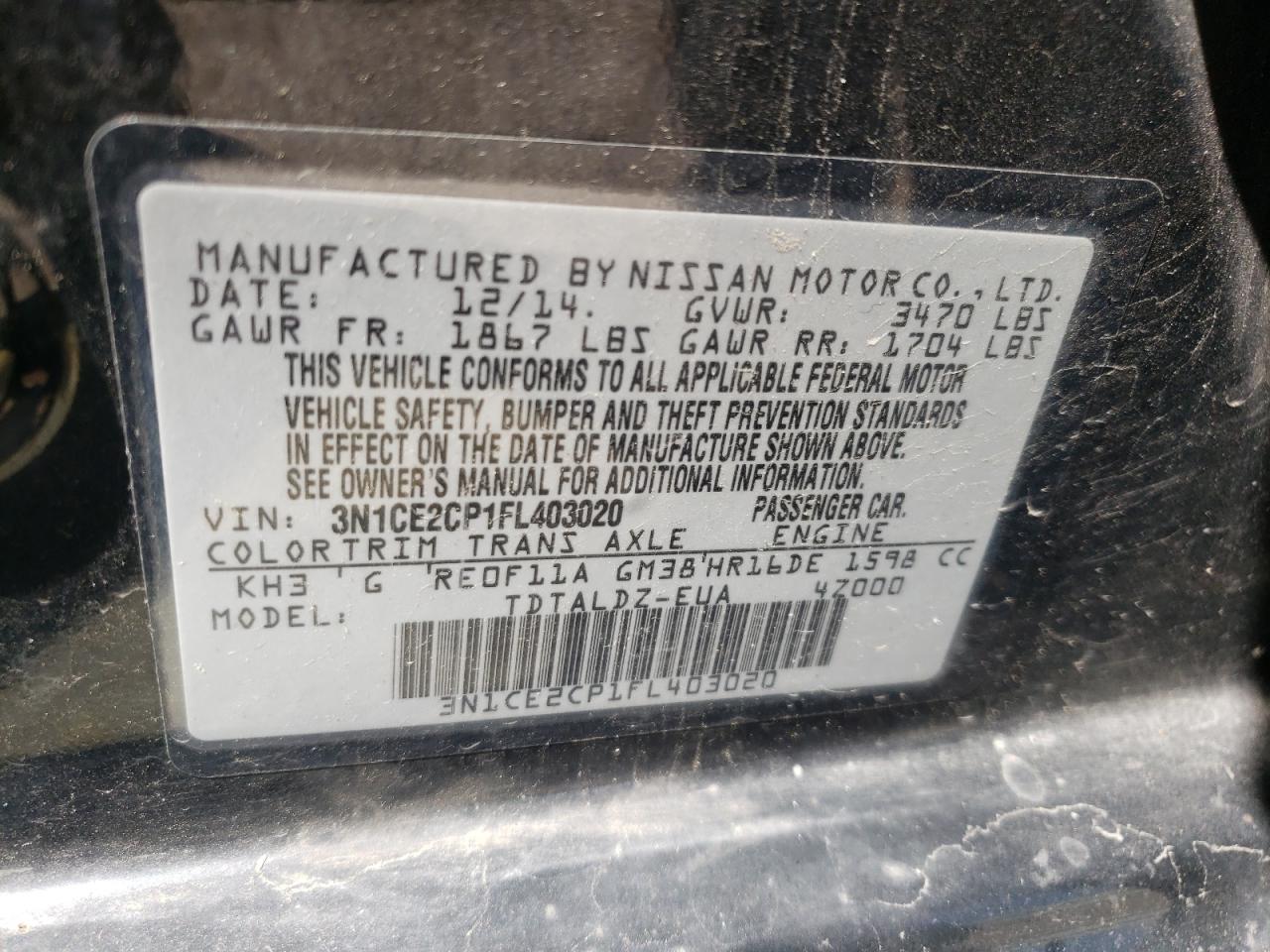 Photo 10 from auction – 2015 NISSAN VERSA NOTE with VIN 3N1CE2CP1FL403020