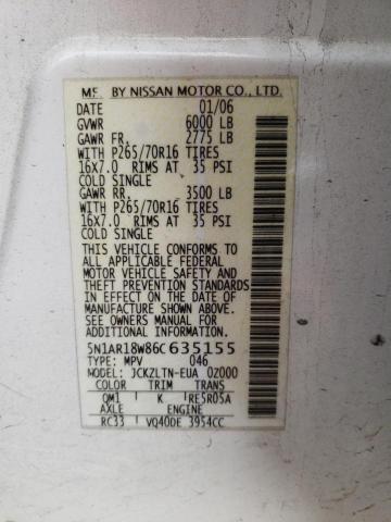 Photo 10 from auction – 2006 NISSAN PATHFINDER with VIN 5N1AR18W86C635155