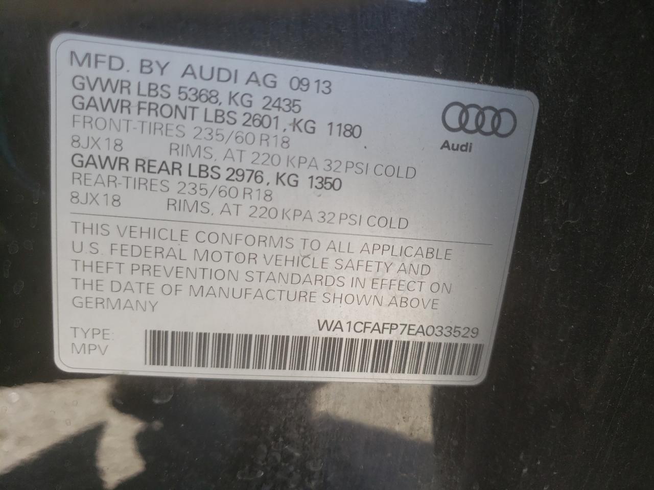 Photo 10 from auction – 2014 AUDI Q5 with VIN WA1CFAFP7EA033529