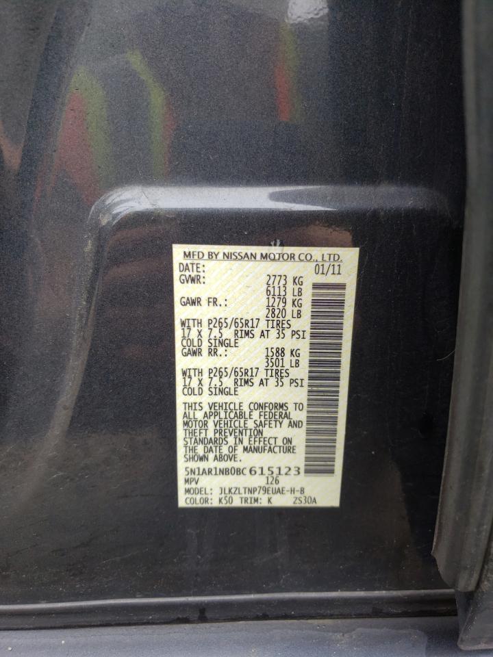 Photo 10 from auction – 2011 NISSAN PATHFINDER with VIN 5N1AR1NB0BC615123