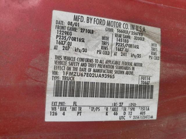 Photo 10 from auction – 2002 FORD EXPLORER S with VIN 1FMZU67E02UA93965