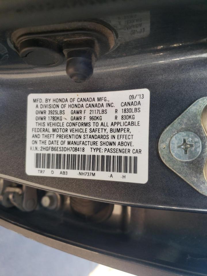 Photo 10 from auction – 2013 HONDA CIVIC SI with VIN 2HGFB6E53DH708418