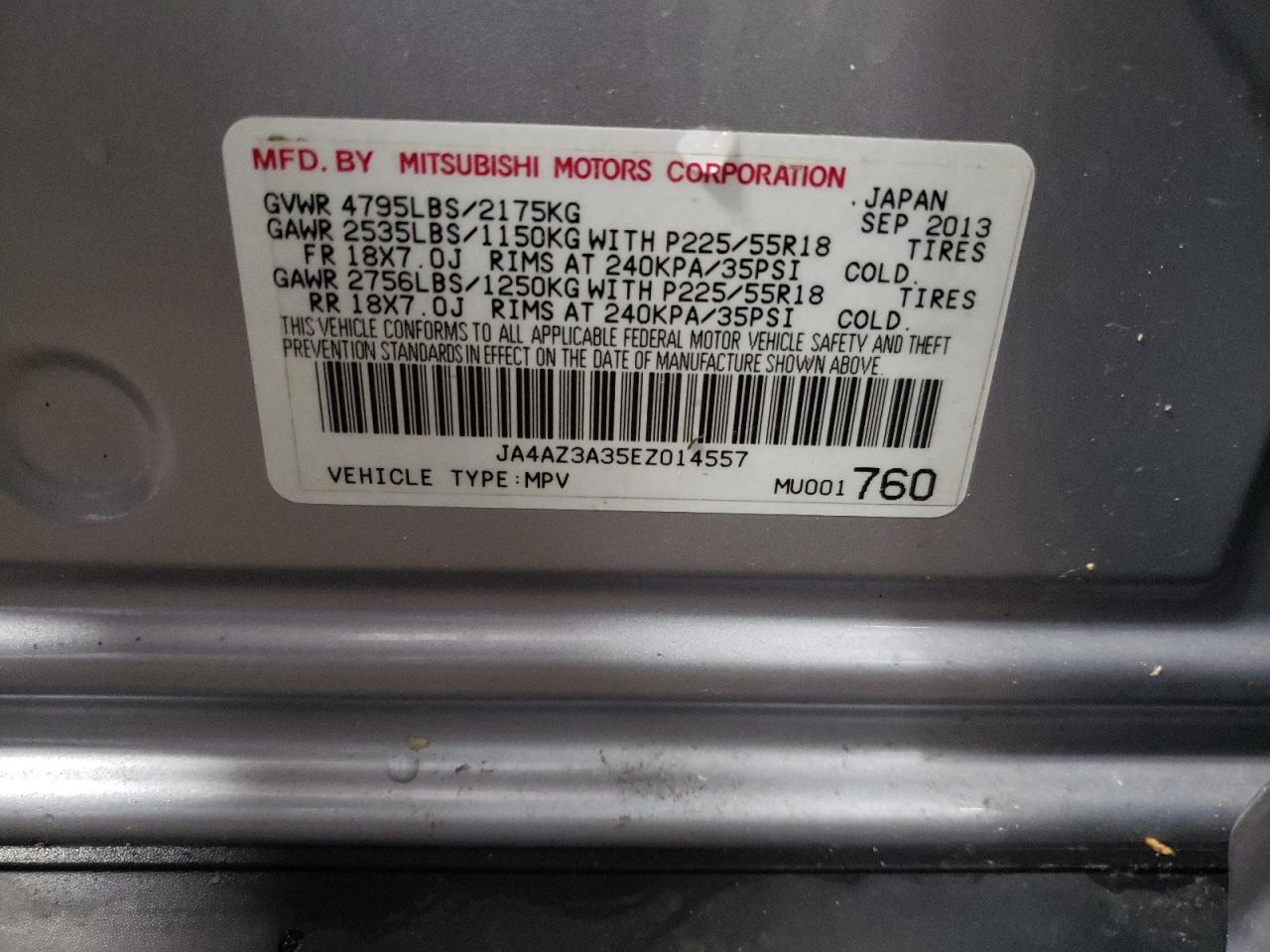 Zdjęcie 10 z aukcji – 2014 MITSUBISHI OUTLANDER z VIN JA4AZ3A35EZ014557
