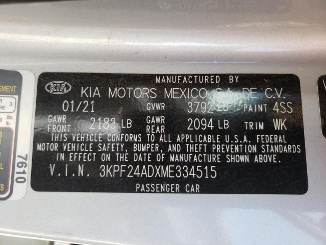 Photo 10 from auction – 2021 KIA FORTE FE with VIN 3KPF24ADXME334515