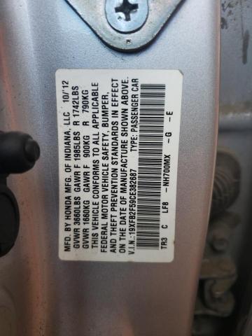 Photo 10 from auction – 2012 HONDA CIVIC LX with VIN 19XFB2F59CE382687