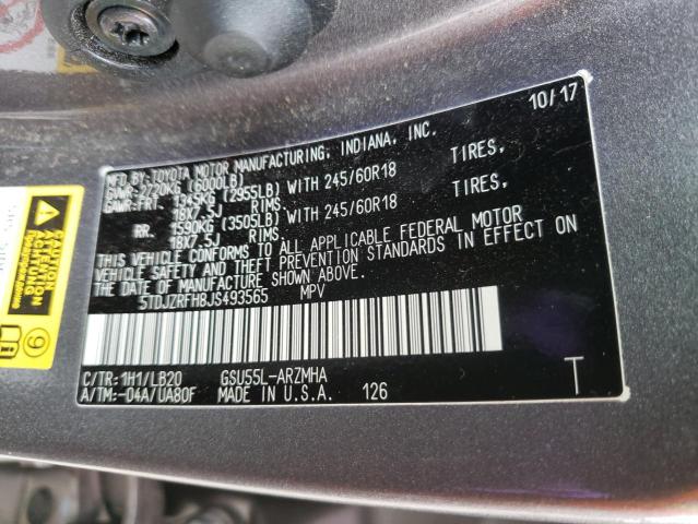 Photo 10 from auction – 2018 TOYOTA HIGHLANDER with VIN 5TDJZRFH8JS493565
