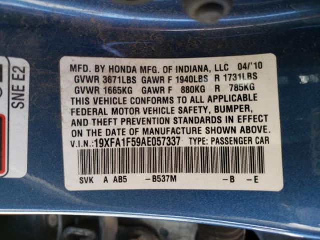 Photo 10 from auction – 2010 HONDA CIVIC LX with VIN 19XFA1F59AE057337
