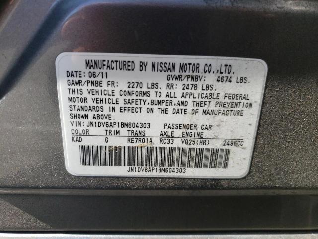 Photo 10 from auction – 2011 INFINITI G25 BASE with VIN JN1DV6AP1BM604303