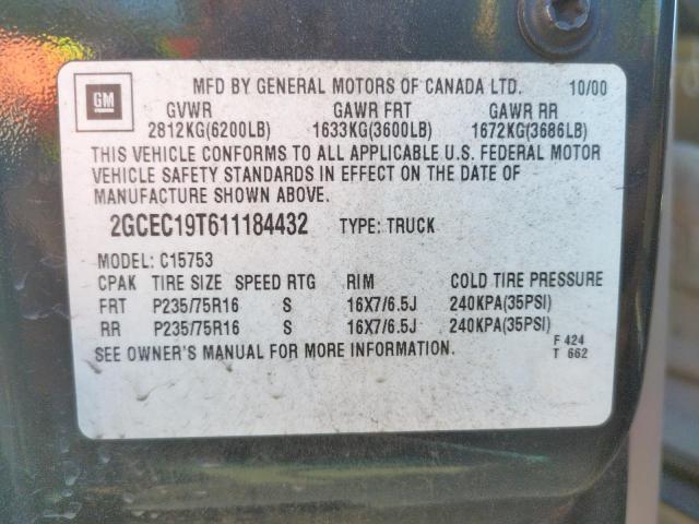 Photo 10 from auction – 2001 CHEVROLET SILVERADO with VIN 2GCEC19T611184432