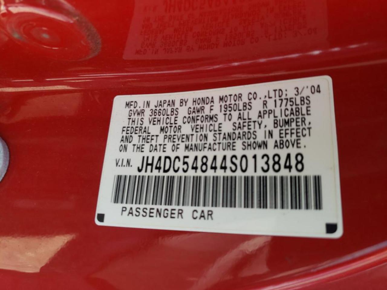Photo 10 from auction – 2004 ACURA RSX with VIN JH4DC54844S013848