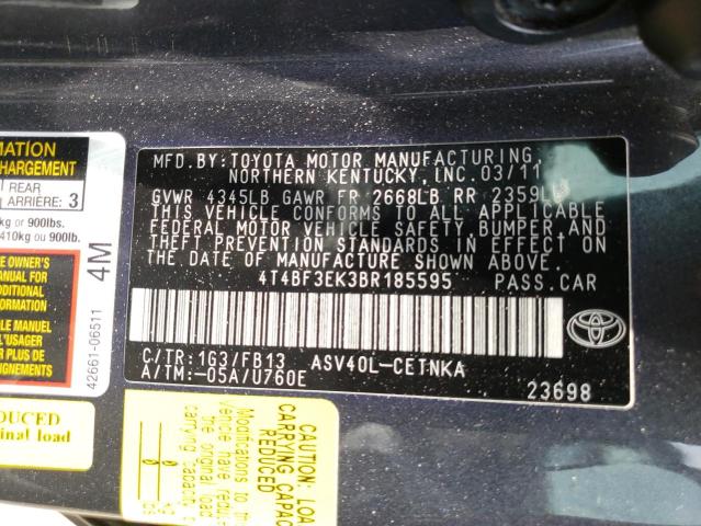 Photo 10 from auction – 2011 TOYOTA CAMRY BASE with VIN 4T4BF3EK3BR185595